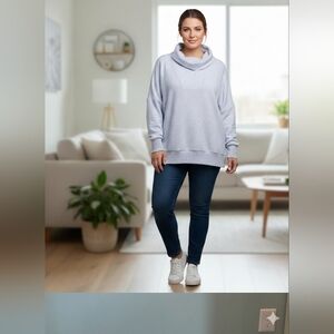 Calua Cowl Neck Pullover Sweater In Soft Gray Size 1X Comfort Lounging